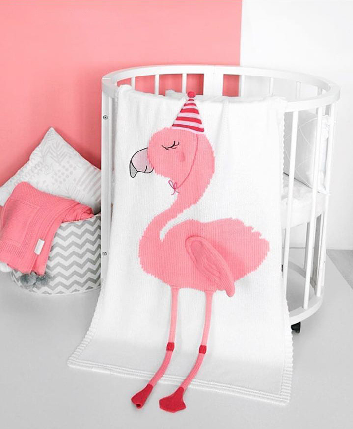 100% Cotton Knitted Blanket Flamingo Design Baby Blanket - View 3