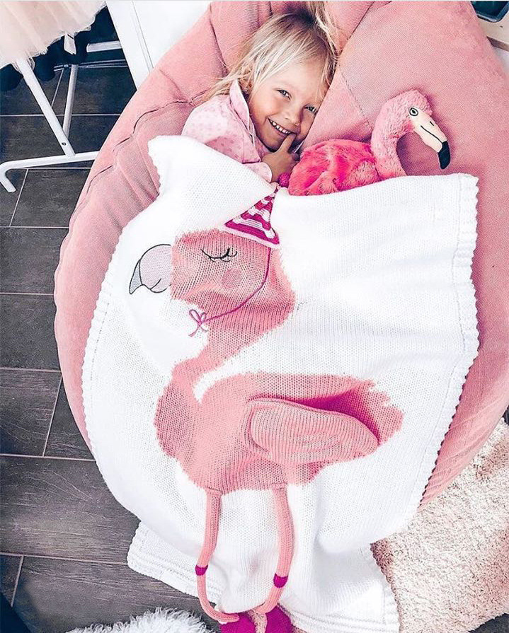 100% Cotton Knitted Blanket Flamingo Design Baby Blanket