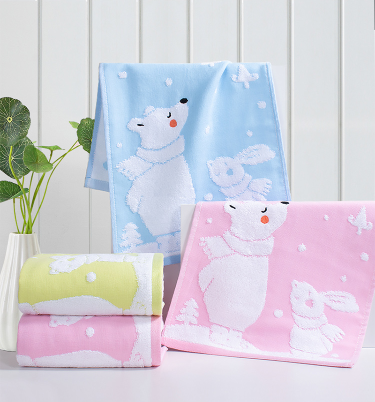 Bamboo Cotton Cartoon Soft Hand Facial Towel For Boys One Side Muslin Jacquard Another Side Terry