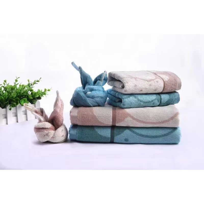 Bamboo Cotton Bath Towel Hand Towel And Washcloth For Baby Kids Child Teen Bathroom, Swim 4pcs Set Bunny Jacquard