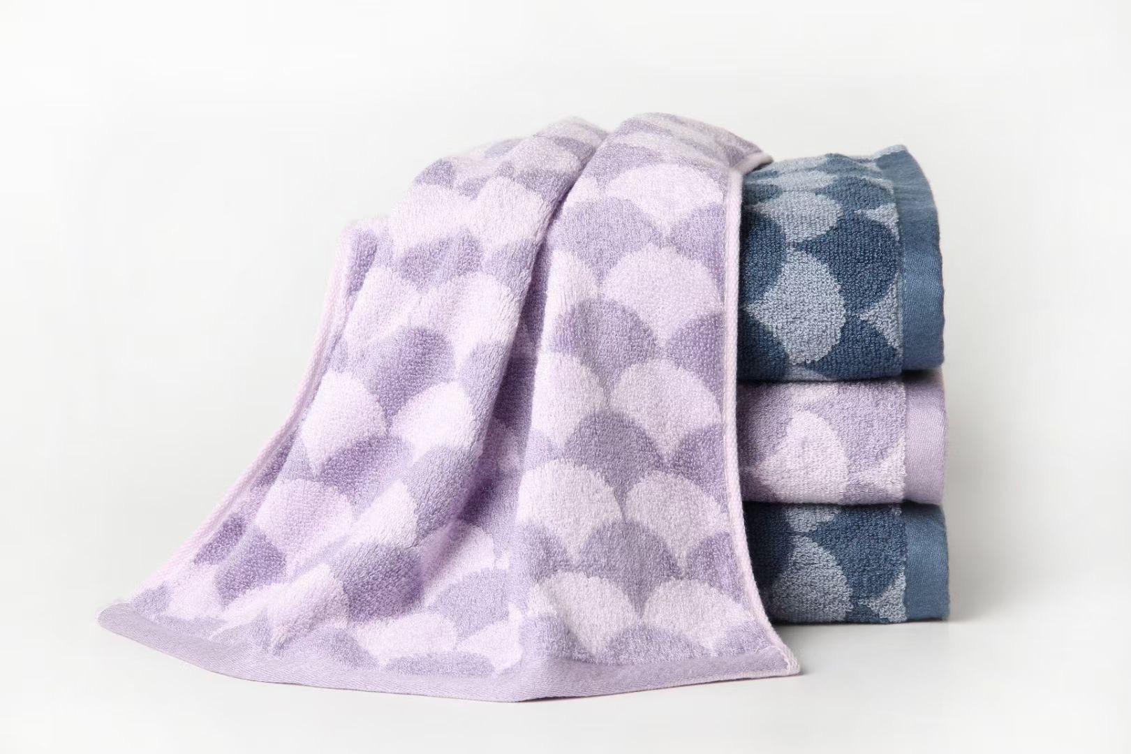 Bamboo Cotton Bath Towel Hand Towel And Washcloth For Bathroom, Spa ,GYM 3pcs Set Scallops Jacquard - View 6