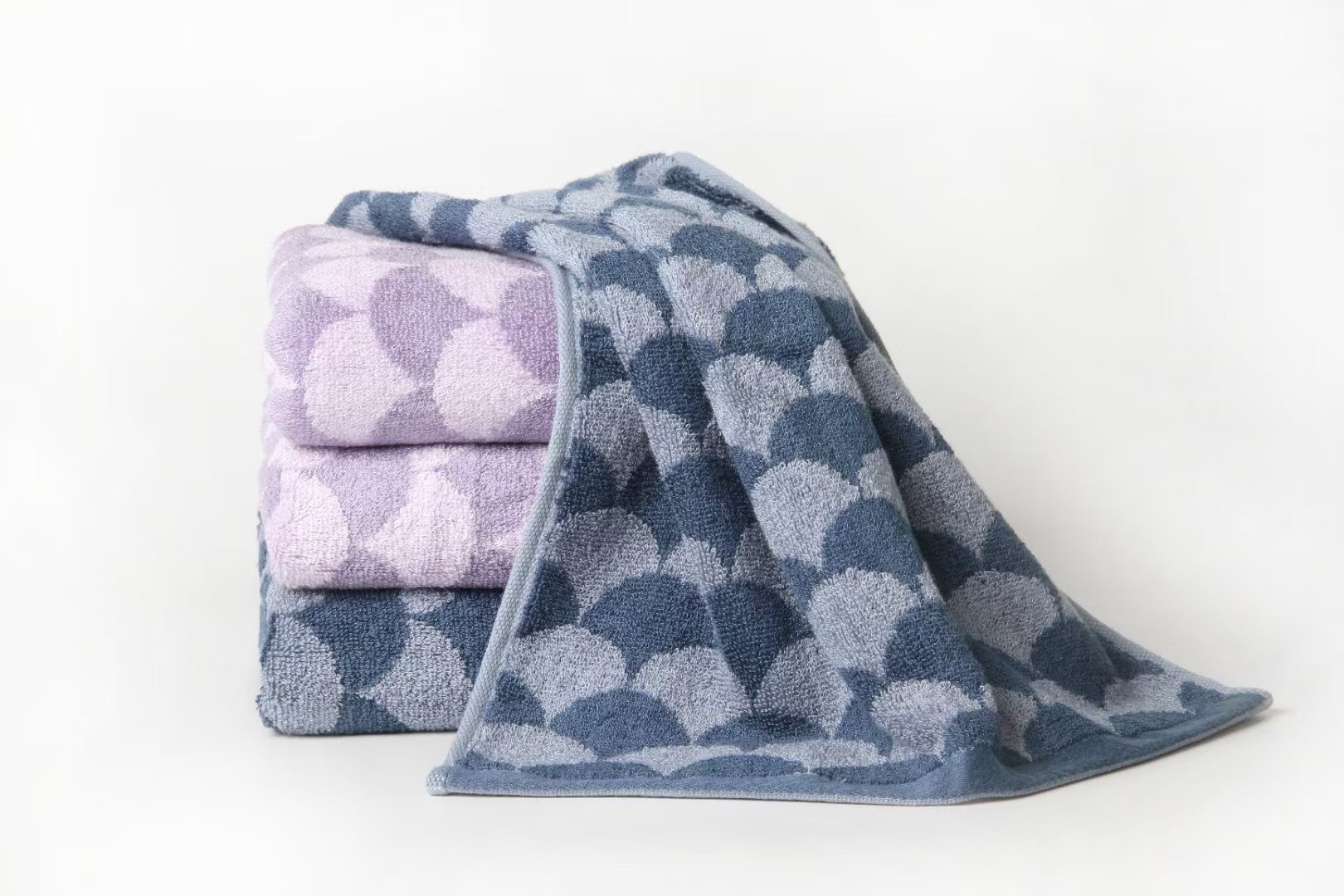 Bamboo Cotton Bath Towel Hand Towel And Washcloth For Bathroom, Spa ,GYM 3pcs Set Scallops Jacquard - View 5