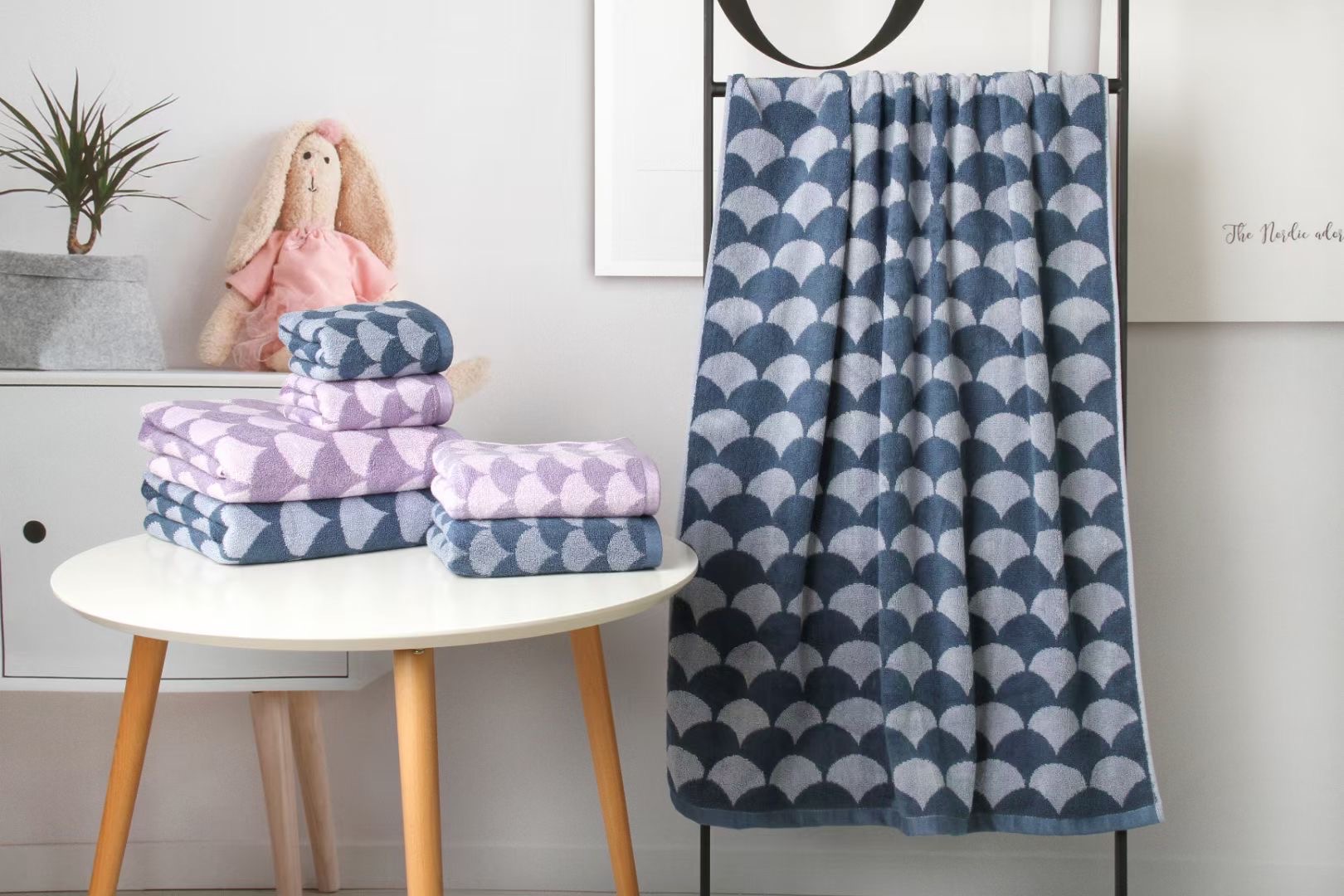 Bamboo Cotton Bath Towel Hand Towel And Washcloth For Bathroom, Spa ,GYM 3pcs Set Scallops Jacquard - View 2
