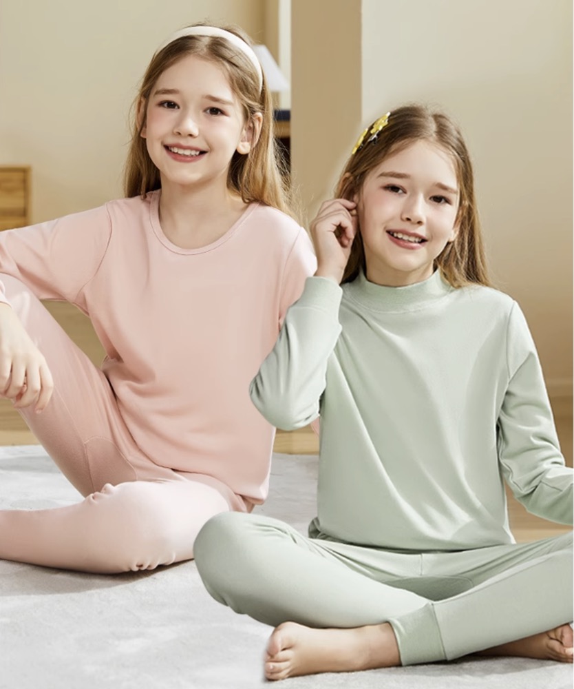 Two-Piece Suit Children's Warm Set Clothes Boys Girls Long Johns Pajamas  Kids Thermal Underwear Solid Colors Color: purple, Kid Size: 100cm