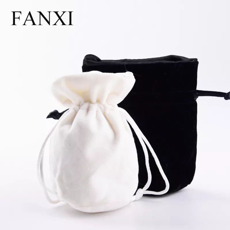 FANXI Custom Logo Jewellery Pouch Bag For Ring Necklace Watch Bracelet  Packaging Light Pink Drawstring Velvet