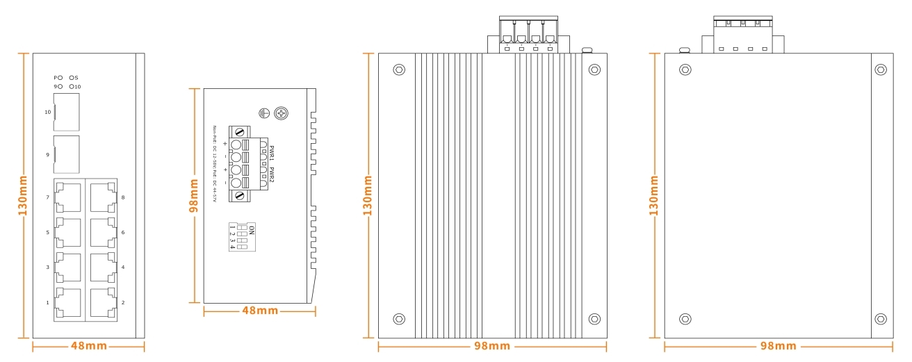 8*10/100/1000Base-TX to 2*1000Base-FX Unmanaged Industrial Ethernet ...