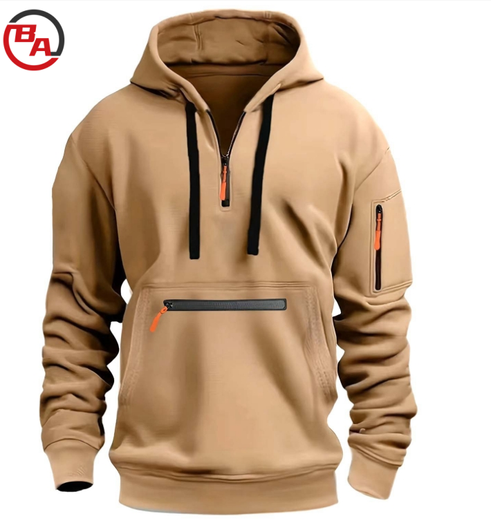 StreetwearApparelVendorMen'sMultiPocketPulloverFleeceHoodies4