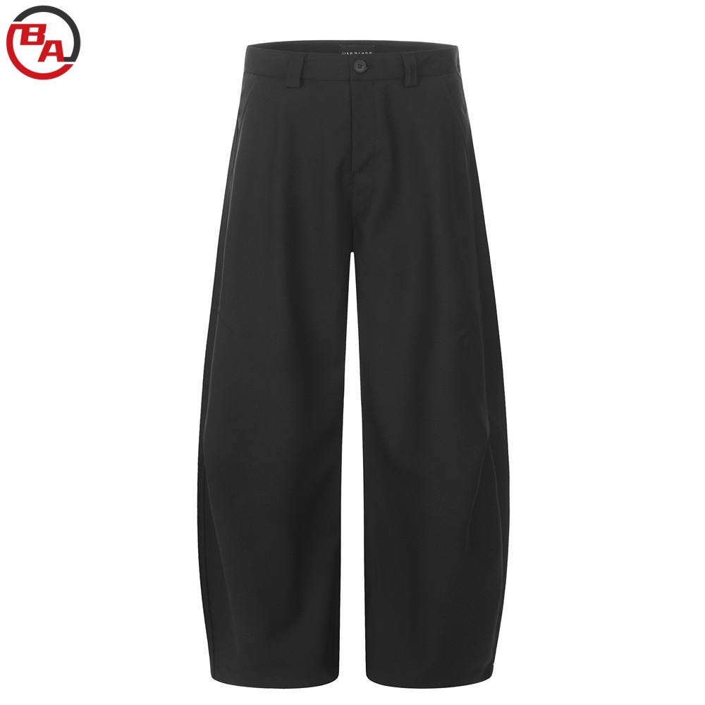 CustomApparelVendorMen'sPleatedLooseWide-legLongPantsCasualSolidSuitTrousers