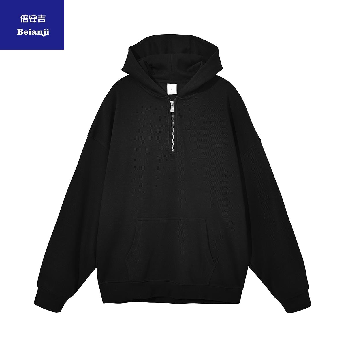 TwillhoodiehalfchestZipperhoodiestreetwearlongsleevehoodie-4