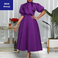 Women'ssummernewbowsocialitesolidcolorbanquetdressskirthigh-qualityshort-sleeveddress-4