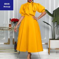 Women'ssummernewbowsocialitesolidcolorbanquetdressskirthigh-qualityshort-sleeveddress-5