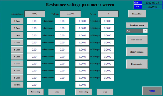 Resistance Voltage Parameter Screen