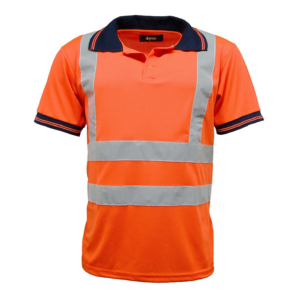 Adults-2-Tone-3-Button-Collar-Hi-Viz-Shirt-Mens-Short-Sleeve-High-Visibility-Workwear-Top-2