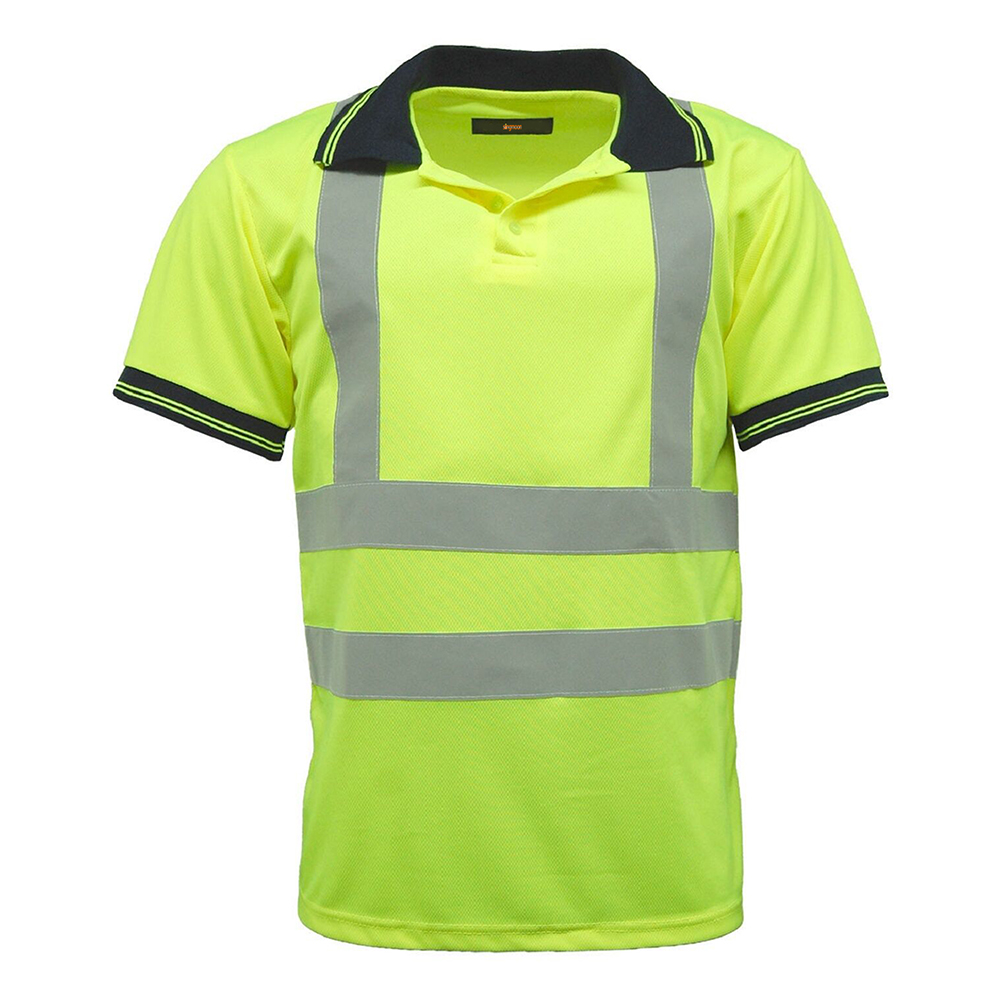 Adults-2-Tone-3-Button-Collar-Hi-Viz-Shirt-Mens-Short-Sleeve-High-Visibility-Workwear-Top-3