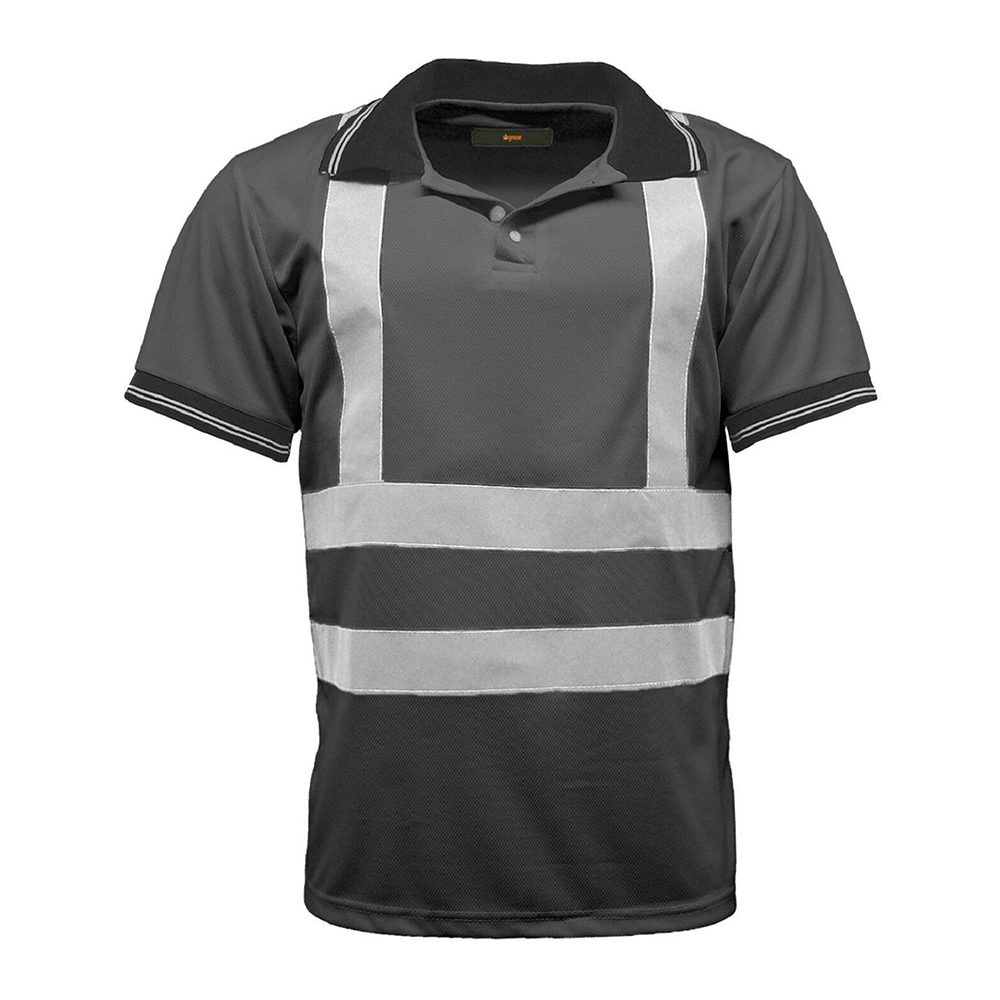 Adults-2-Tone-3-Button-Collar-Hi-Viz-Shirt-Mens-Short-Sleeve-High-Visibility-Workwear-Top-4