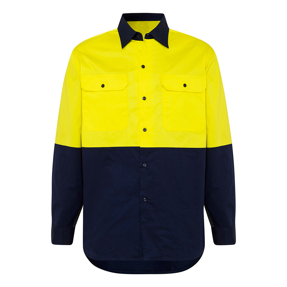 Hi-Vis-Cotton-Drill-Shirt-Long-Sleeve-2-Tone-Vented-Yellow-Orange-Navy-5