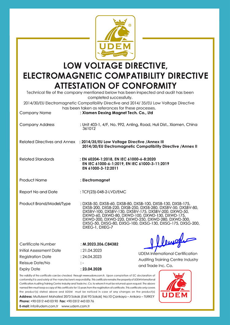 CE certificate of DX series electromagnets