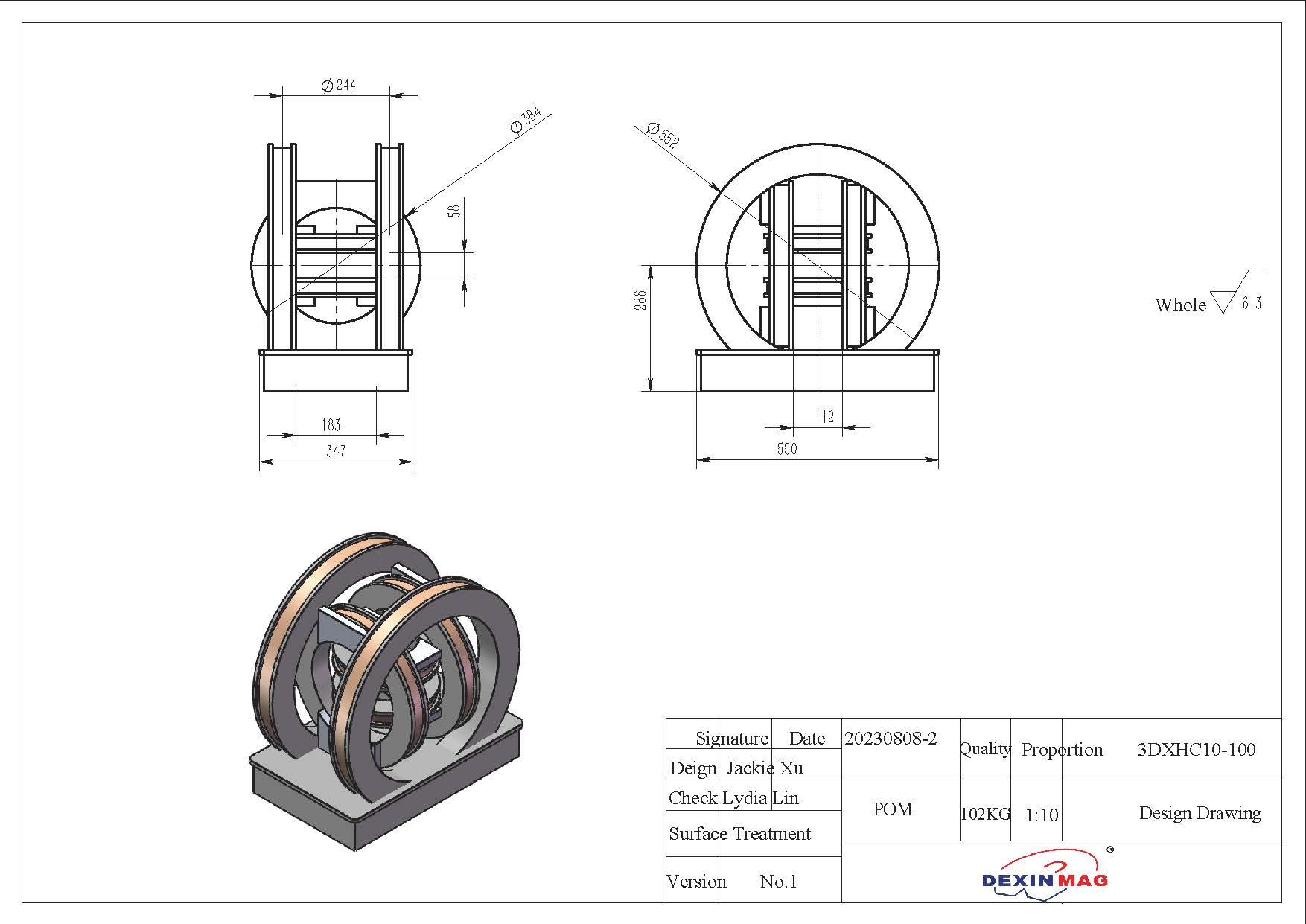 Design Drawing of 3DXHC10-100 3 Axis Helmholtz Coil