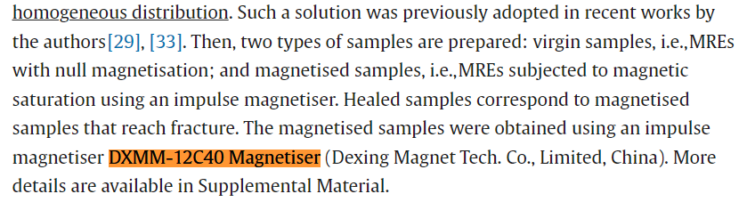 The Application of DXMM-12C40 Magnetiser in Hard-magnetic phenomena enable autonomous self-healing elastomers
