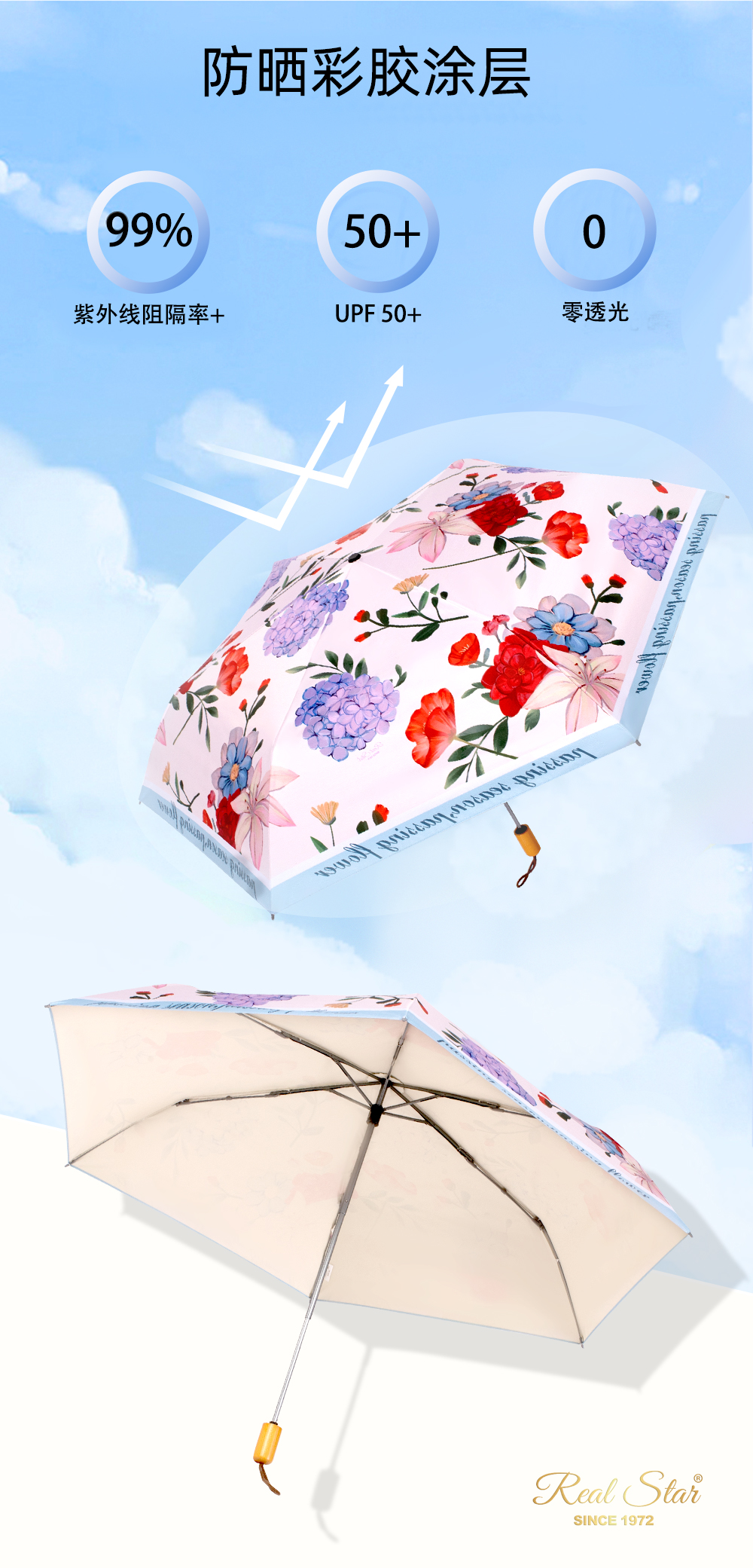 【星宝伞RST】3228超轻三折6骨晴雨伞女士绘春纪小花雨伞便携耐用晴雨伞伞轻奢高档礼品伞-企业官网