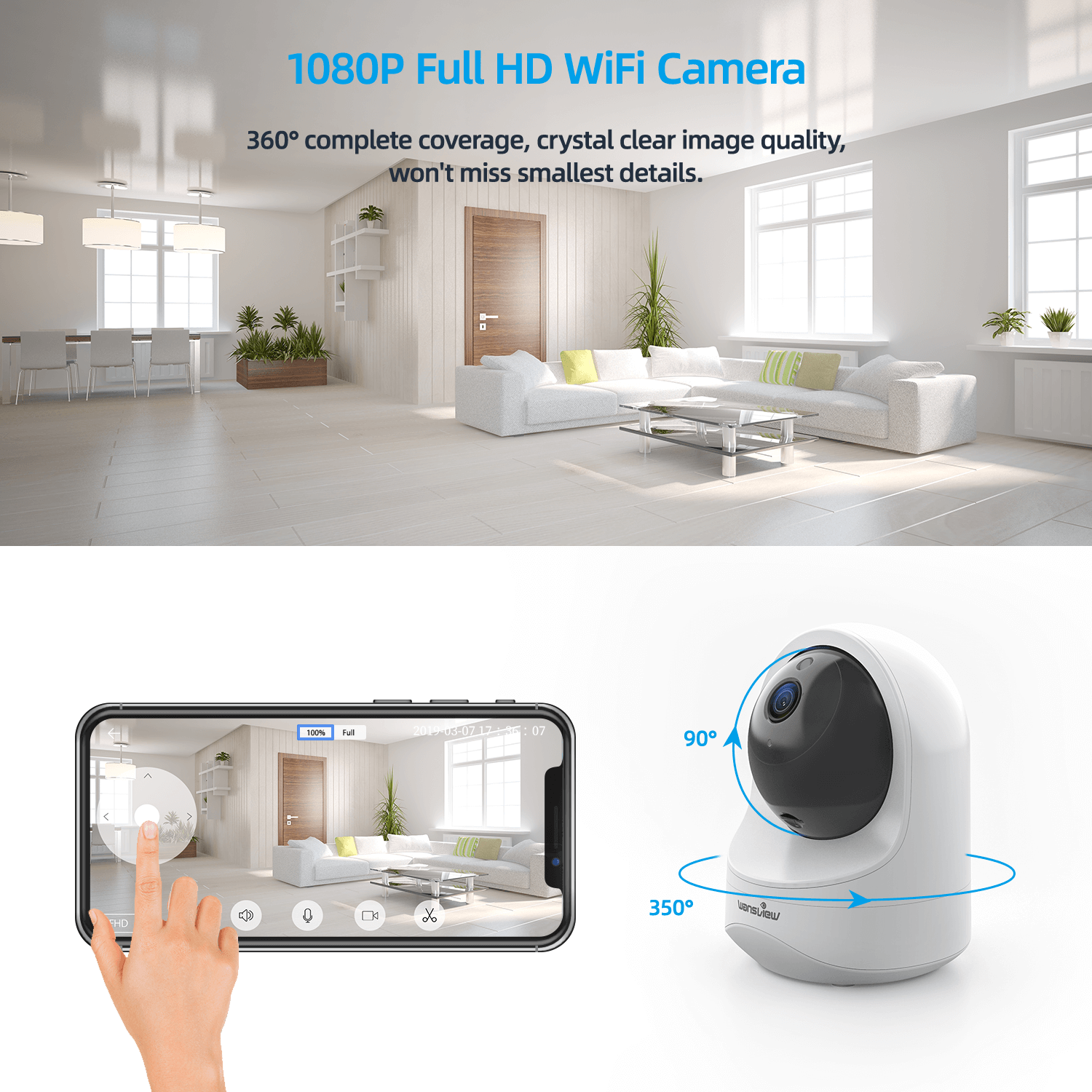 Wansview Wireless 1080P IP Camera, WiFi Home Security Surveillance Camera  for Baby/Elder/Pet/Nanny Monitor, Pan/Tilt, Two-Way Audio & Night Vision  Q3-S 