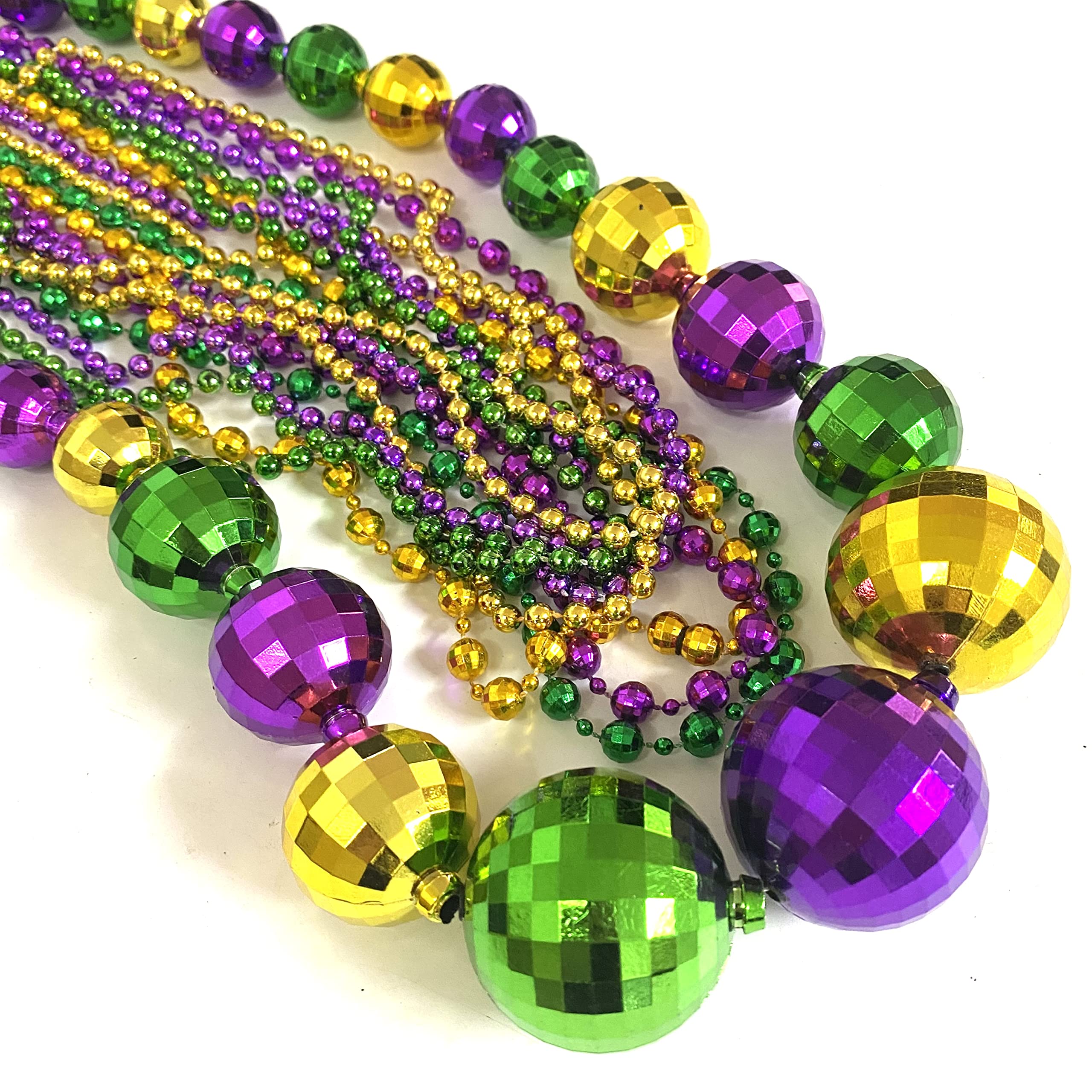 Mardi Gras Bead Necklaces Gold Purple Green Colors Jumbo ball Necklace ...