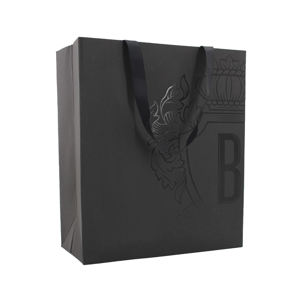 Luxury black cardboard paper bag with glossy UV