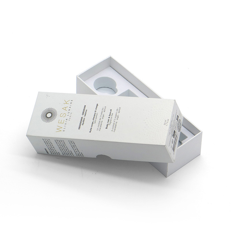 Cosmetics packaging box with hot foil logo and white EVA lining