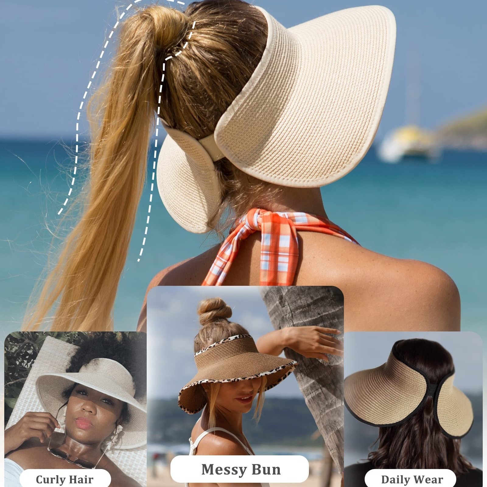 Women'sSunHatWide-brimmedPonytailSunHatSummerBeachHat-10002