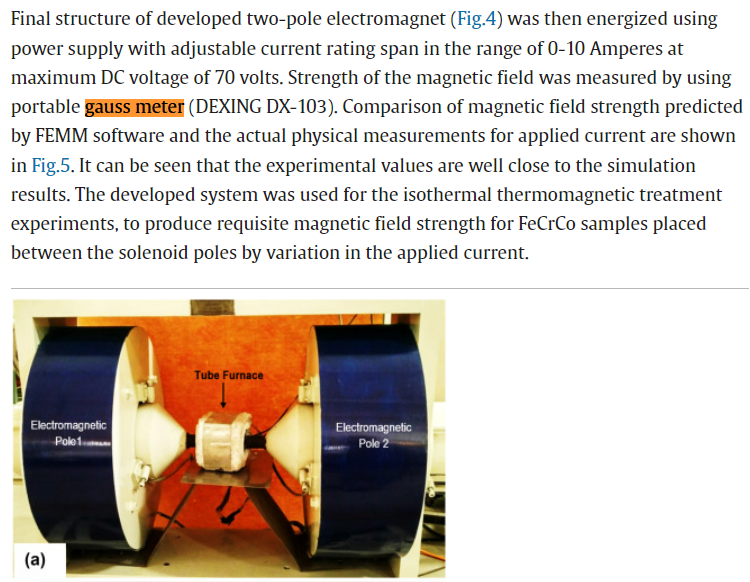 The application of DX-103 gauss magnetometer in Design and Development of Thermo-Electromagnetic System for Spinodal Decompositions of FeCrCo alloys