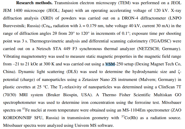 the application of vsm-250 setup of Effect of synthetic conditions on the structure and magnetic properties of iron oxide nanoparticles in diethylene glycol medium