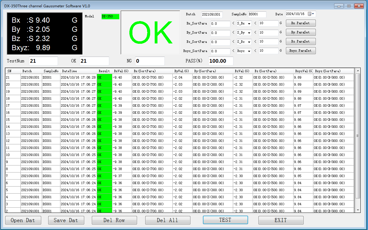 the software of DX-350 3D gauss meter