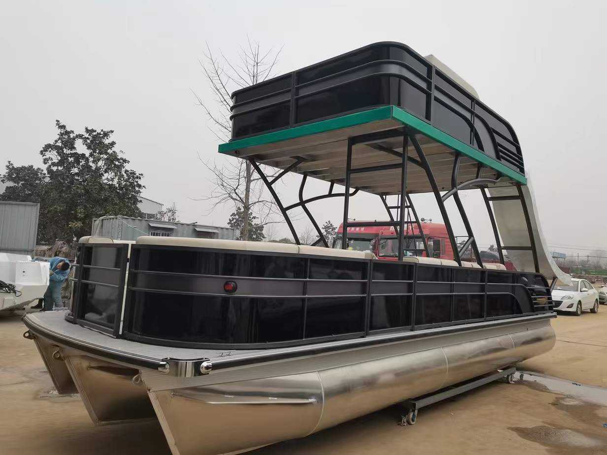 7.6m25ftfamilyrelaxationaluminumdoublepontoonboatcanwithmotor_08c8967713175478bfc0899d1e49cfab1