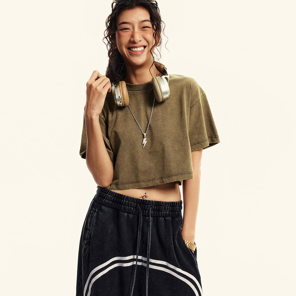 WomenCropTopsCottonSportsTeeShirtsAcidwashStyles-2