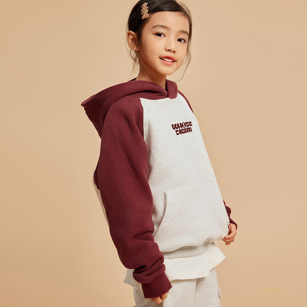 BigKidsGirlHeavyweightColorblockSweatshirtsFleeceCottonHoodieswithEmbroidery-1