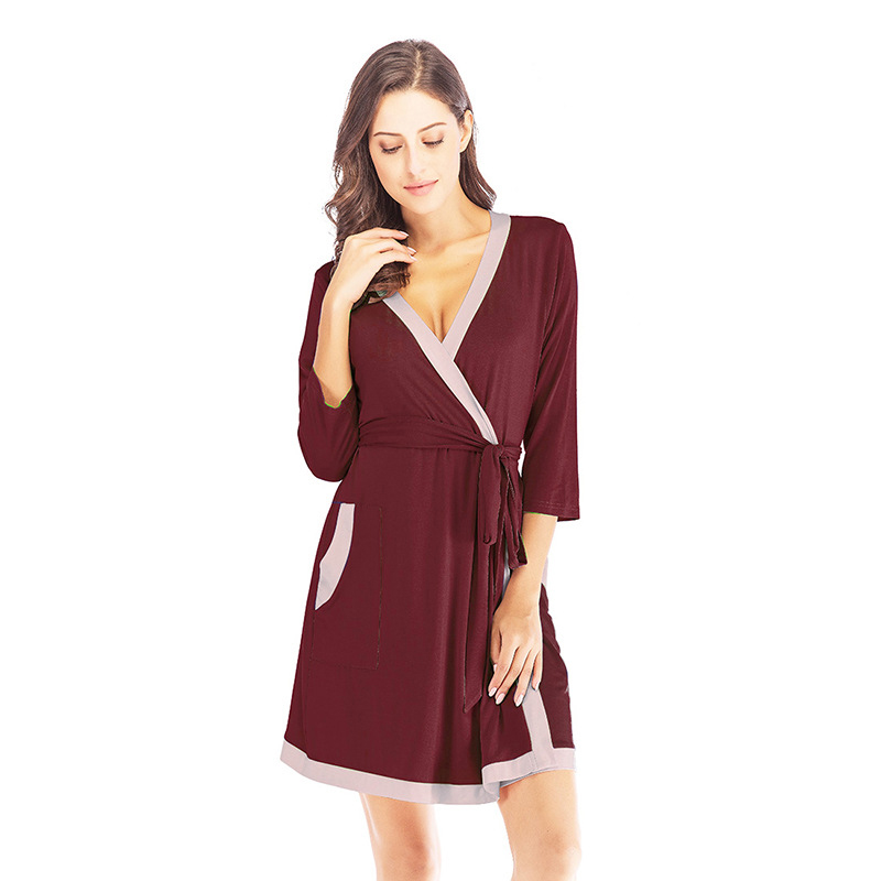 Women's34SleeveContrastBeltedNightgown-3