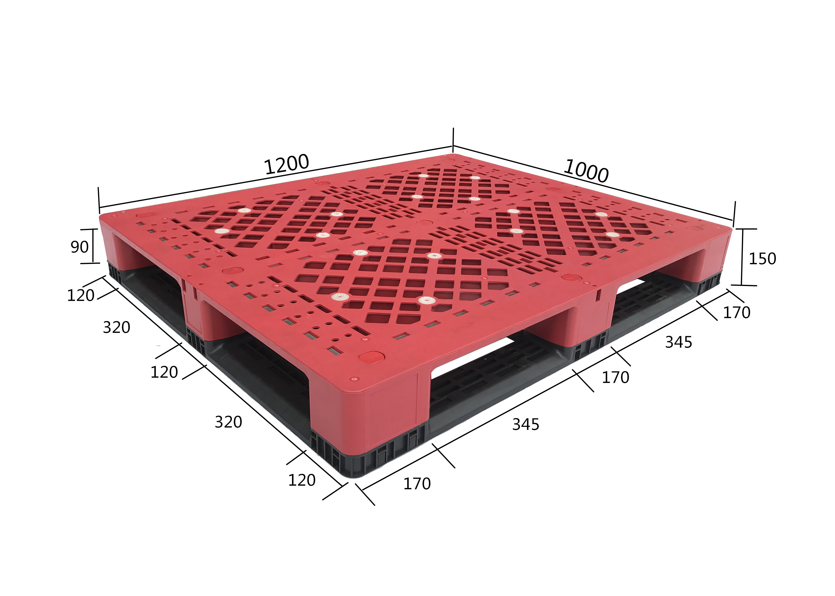 Meshed Six Runners Plastic Pallet (with 16 steel tubes in 1.5mm thickness inserted)