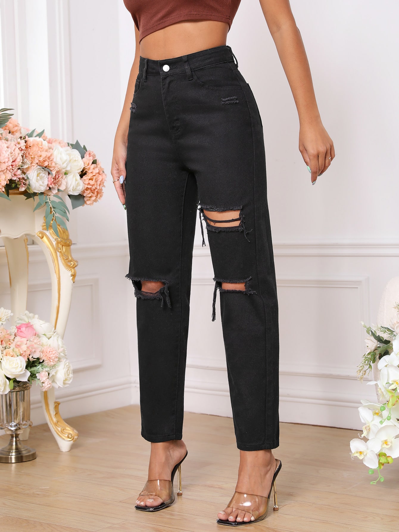 EZwearHighWaistRippedTaperedJeansWithoutBelt_13138659_details_2