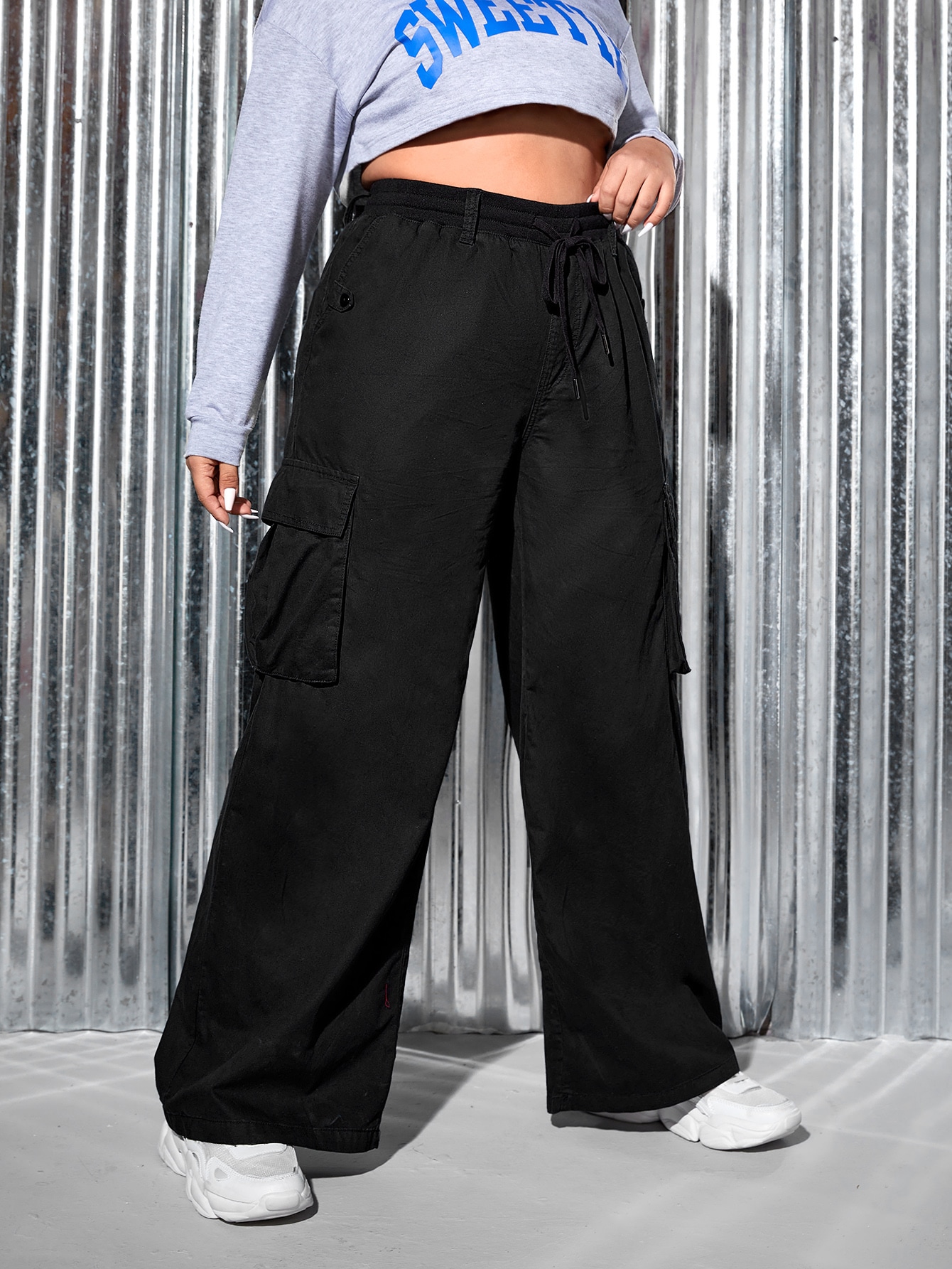 EZwearPlusDrawstringWaistFlapPocketSideCargoJeans_12399303_details_3