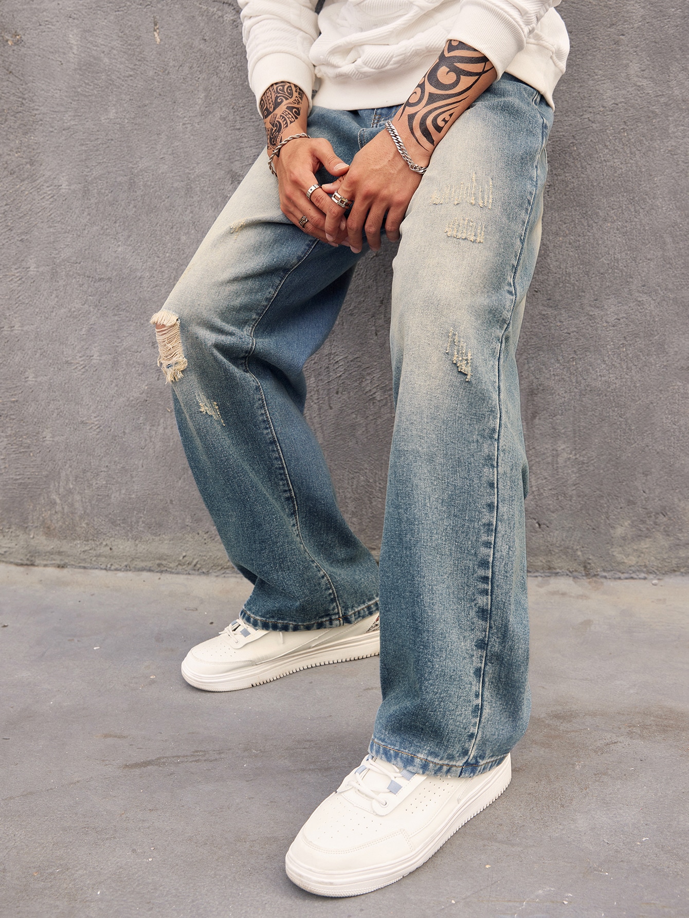 ManfinityEMRGMenCottonRippedFrayedBleachWashRippedFrayedStraightLegJeans_12241414_details_0