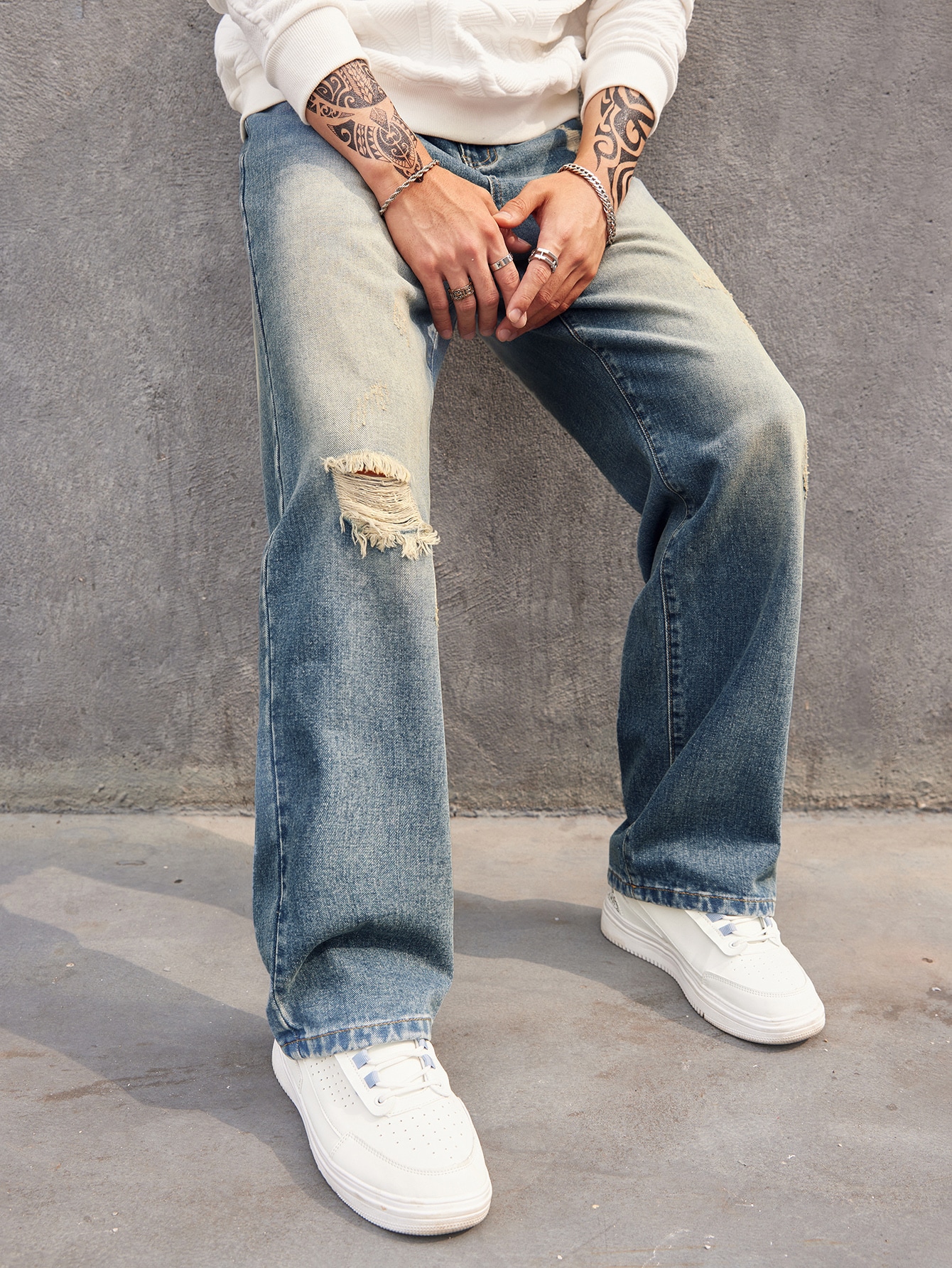 ManfinityEMRGMenCottonRippedFrayedBleachWashRippedFrayedStraightLegJeans_12241414_details_2