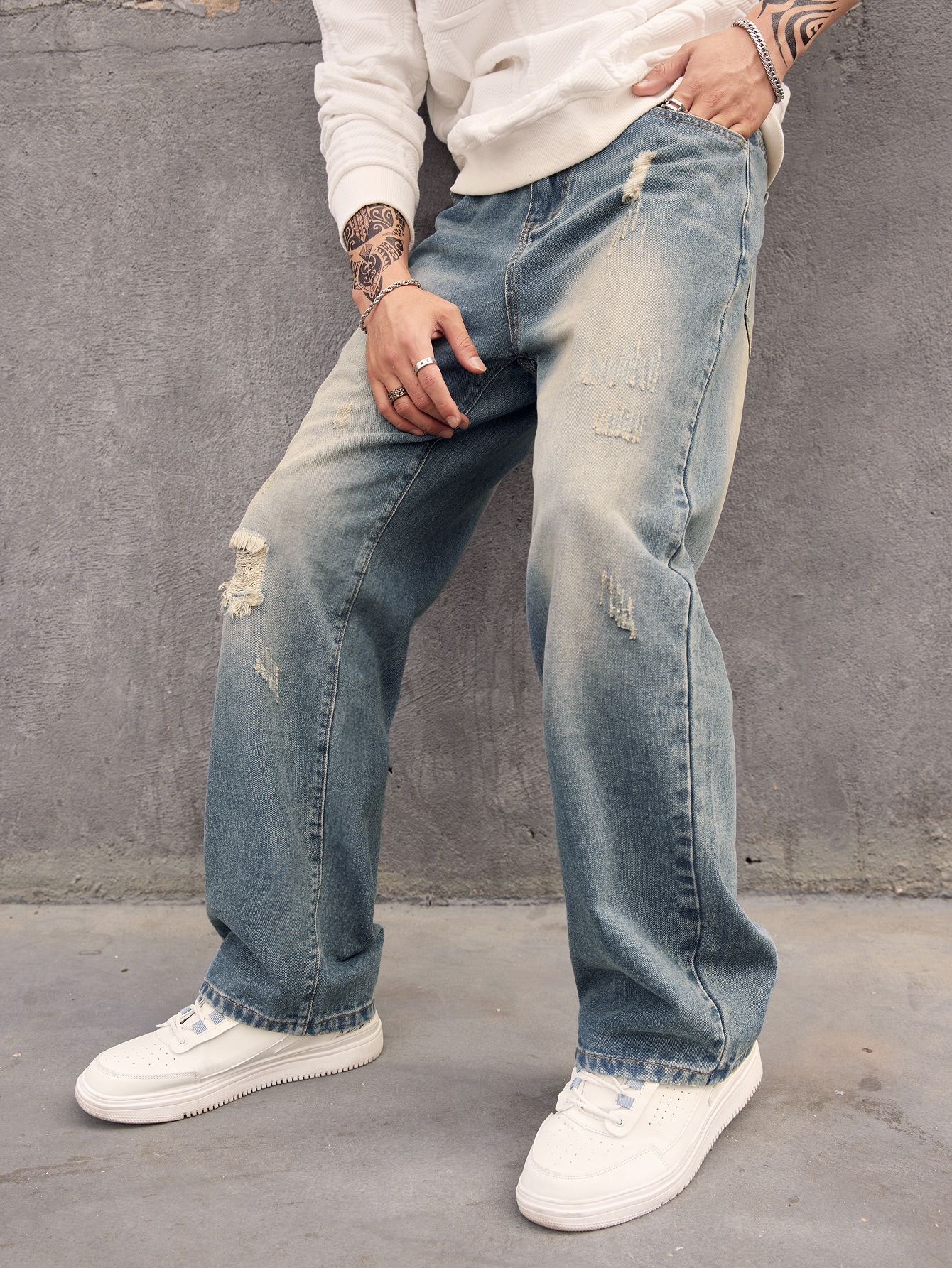 ManfinityEMRGMenCottonRippedFrayedBleachWashRippedFrayedStraightLegJeans_12241414_details_3