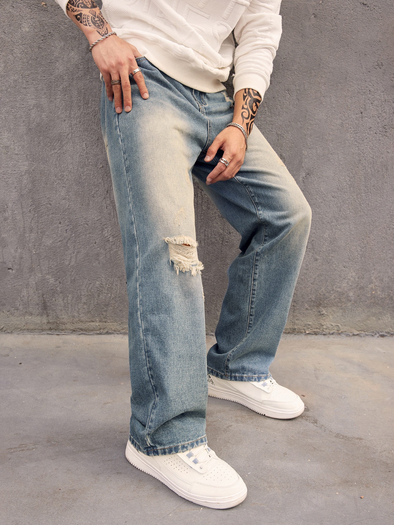 ManfinityEMRGMenCottonRippedFrayedBleachWashRippedFrayedStraightLegJeans_12241414_details_4