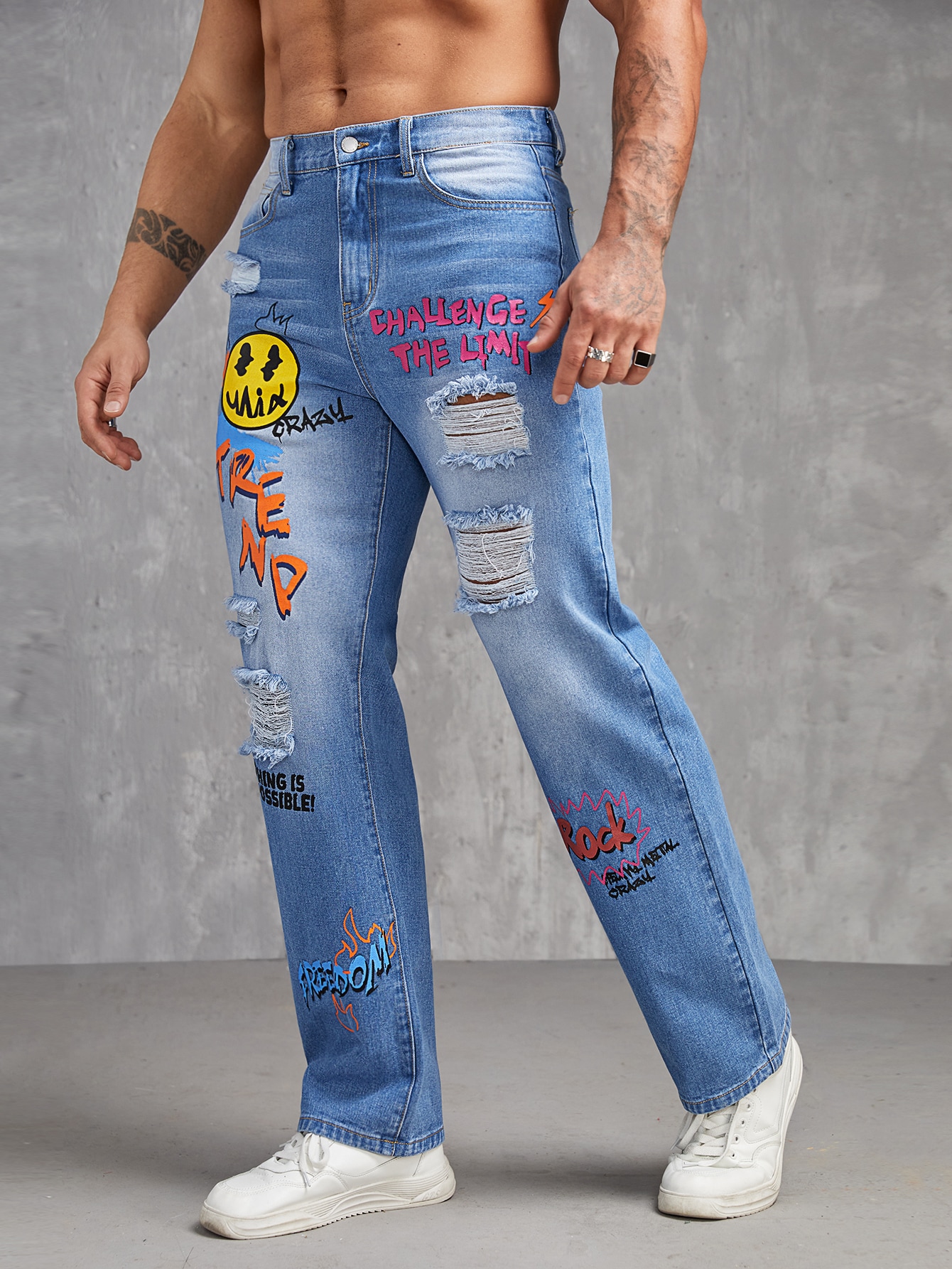 ManfinityMenExpression-LetterGraphicRippedFrayedStraightLegJeans_12414778_details_0