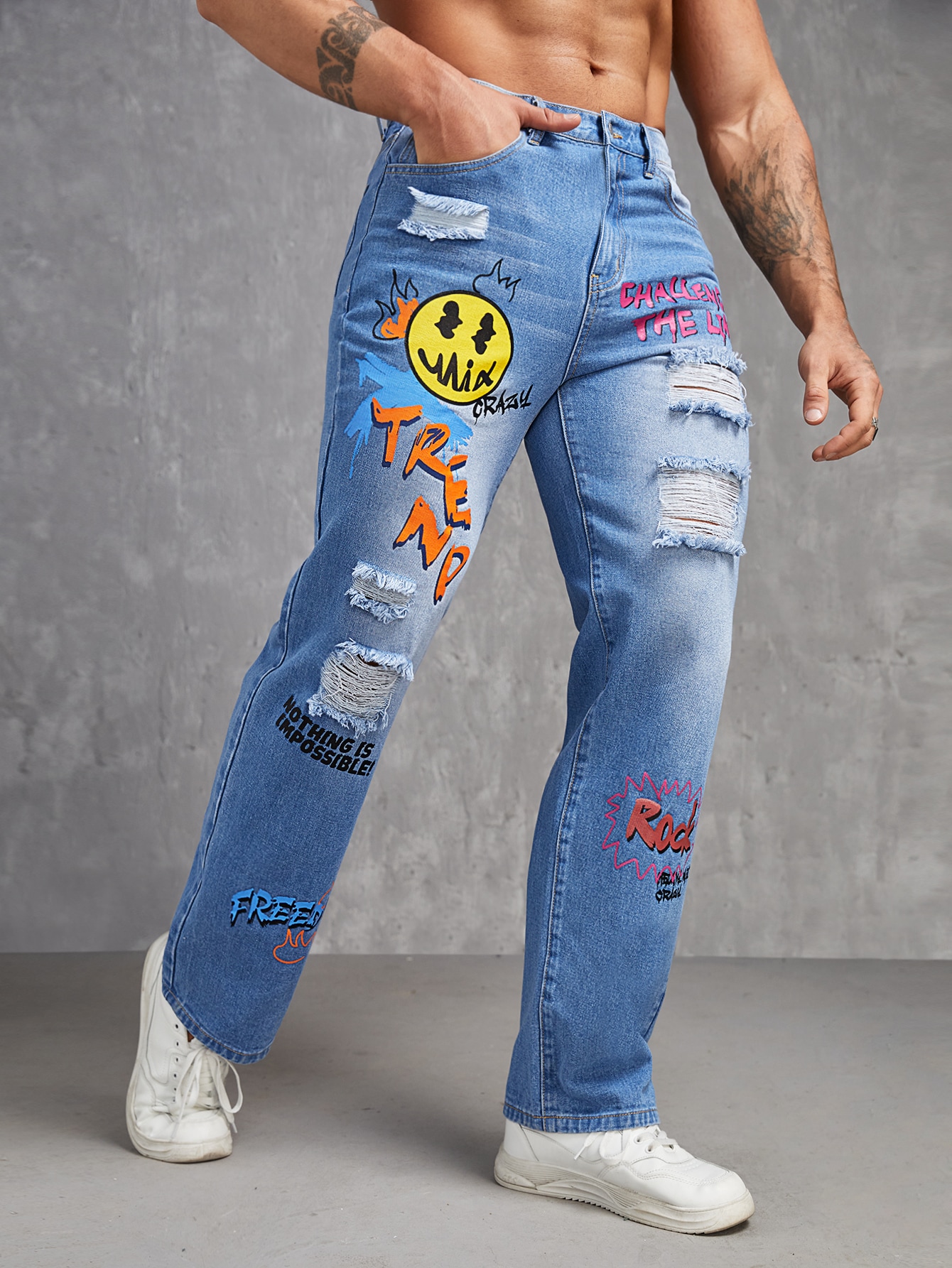 ManfinityMenExpression-LetterGraphicRippedFrayedStraightLegJeans_12414778_details_2