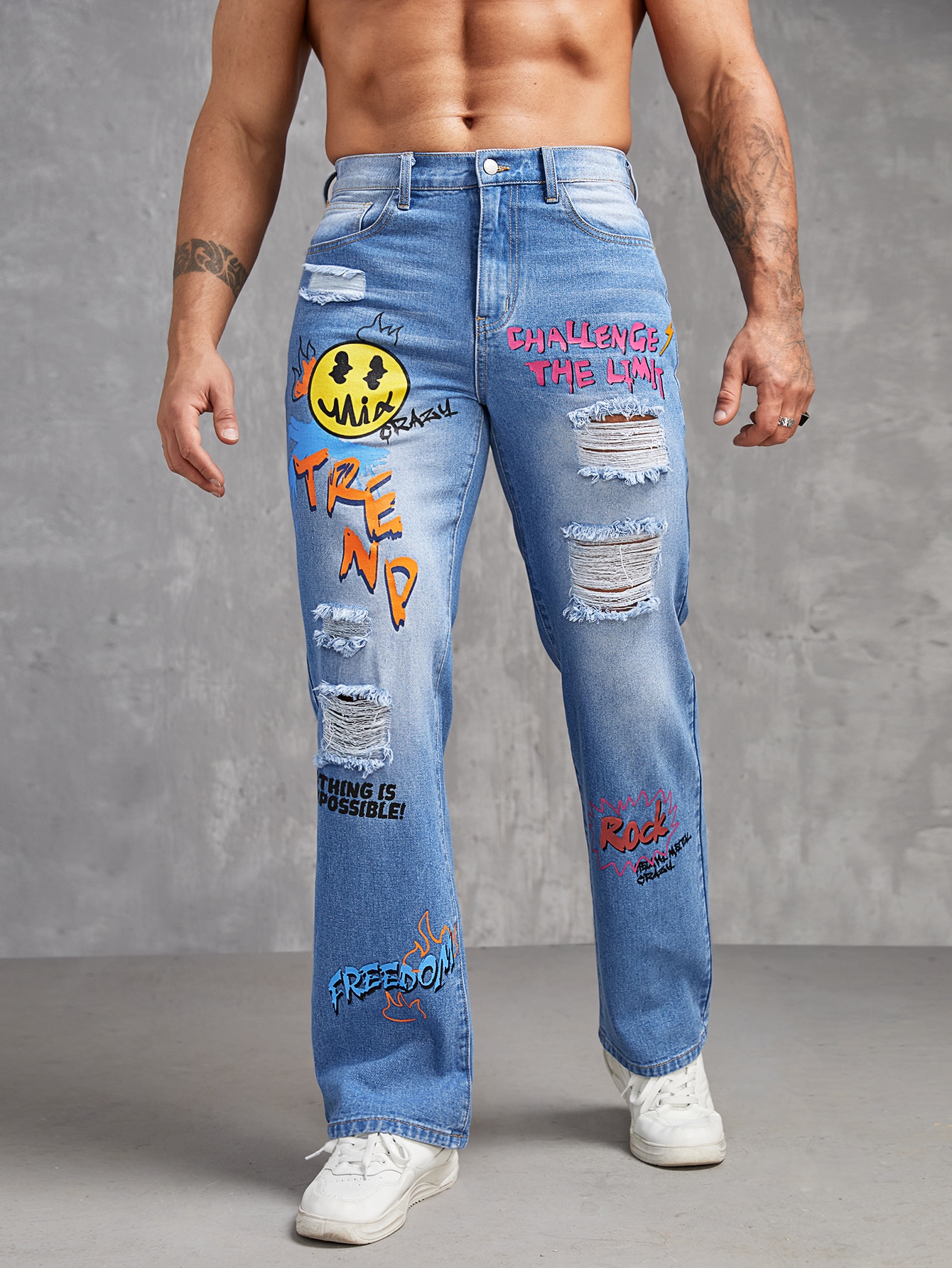 ManfinityMenExpression-LetterGraphicRippedFrayedStraightLegJeans_12414778_details_3