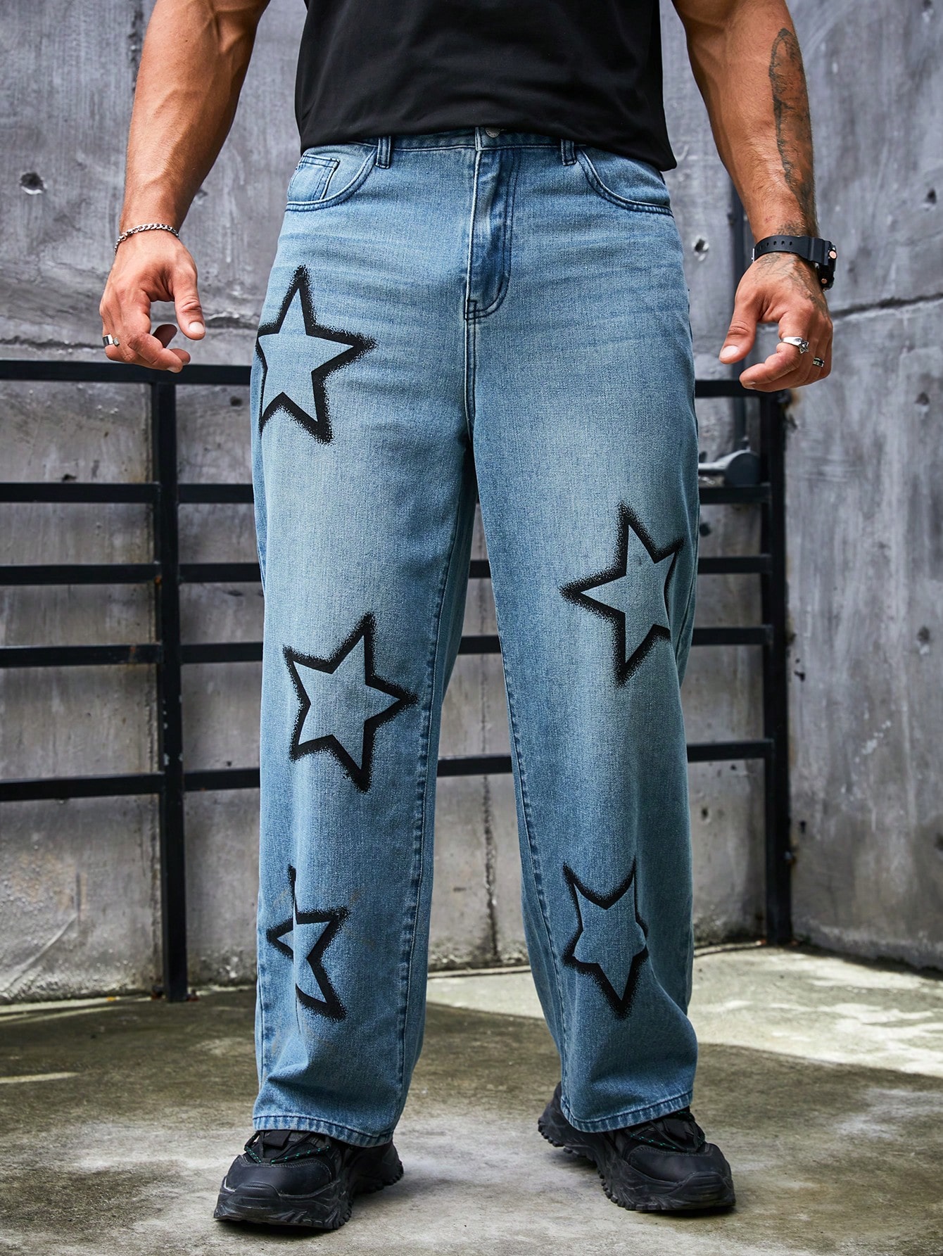 ManfinityEMRGMenStarPrintStraightLegJeans_19254948_details_4