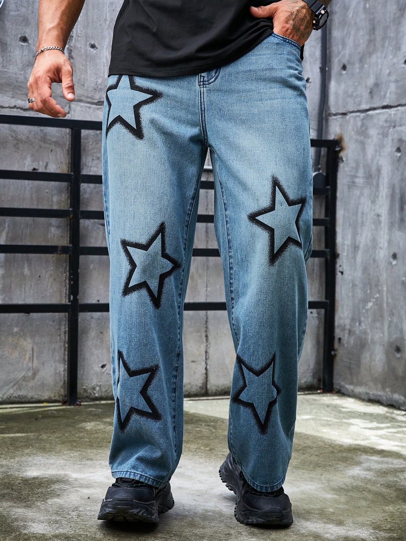 ManfinityEMRGMenStarPrintStraightLegJeans_19254948_details_5