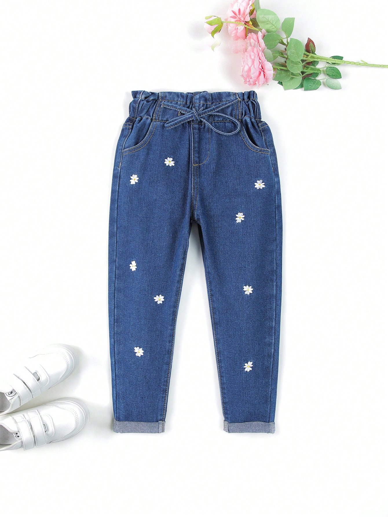 KidsEVRYDAYYoungGirlDaisyEmbroideryPaperbagWaistBeltedJeans_23065385_details_0