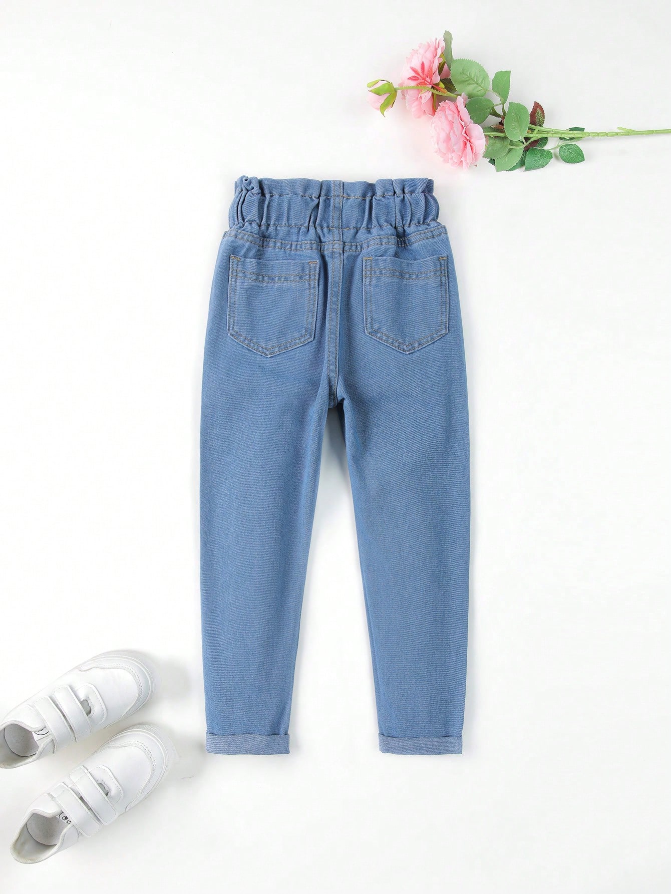 KidsEVRYDAYYoungGirlFloralEmbroideryPaperbagWaistKnotFrontJeans_23065374_details_1